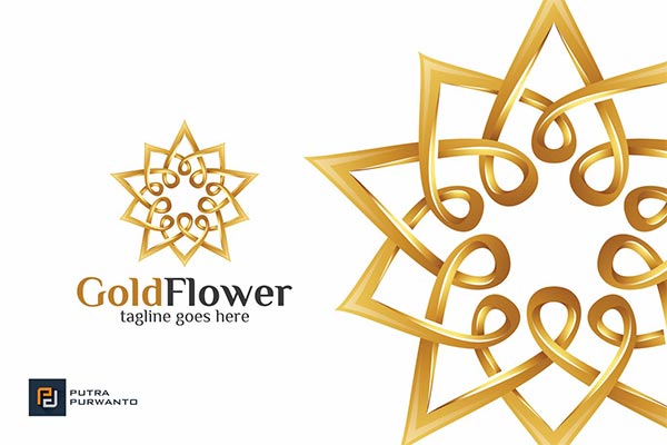 时尚高端房地产土豪金金色曼陀罗花朵花卉矢量logo标志设计模板