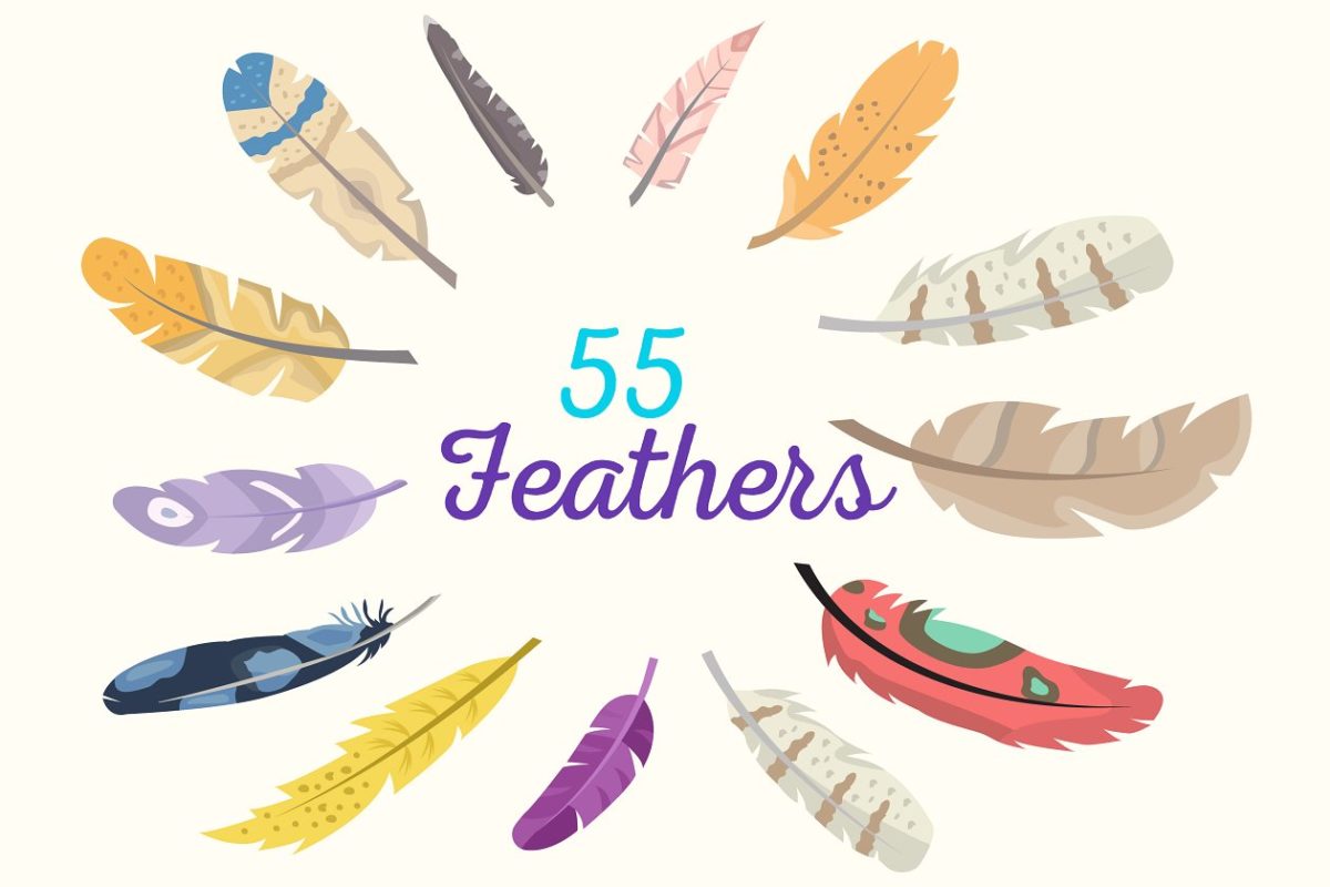 羽毛元素矢量icon素材 55 Flat Feather Vector Icons