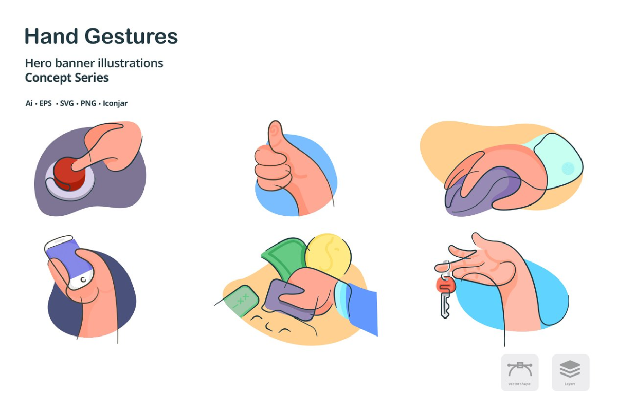 手势涂鸦线条图标下载 Hand Gestures Doodle Line Icons