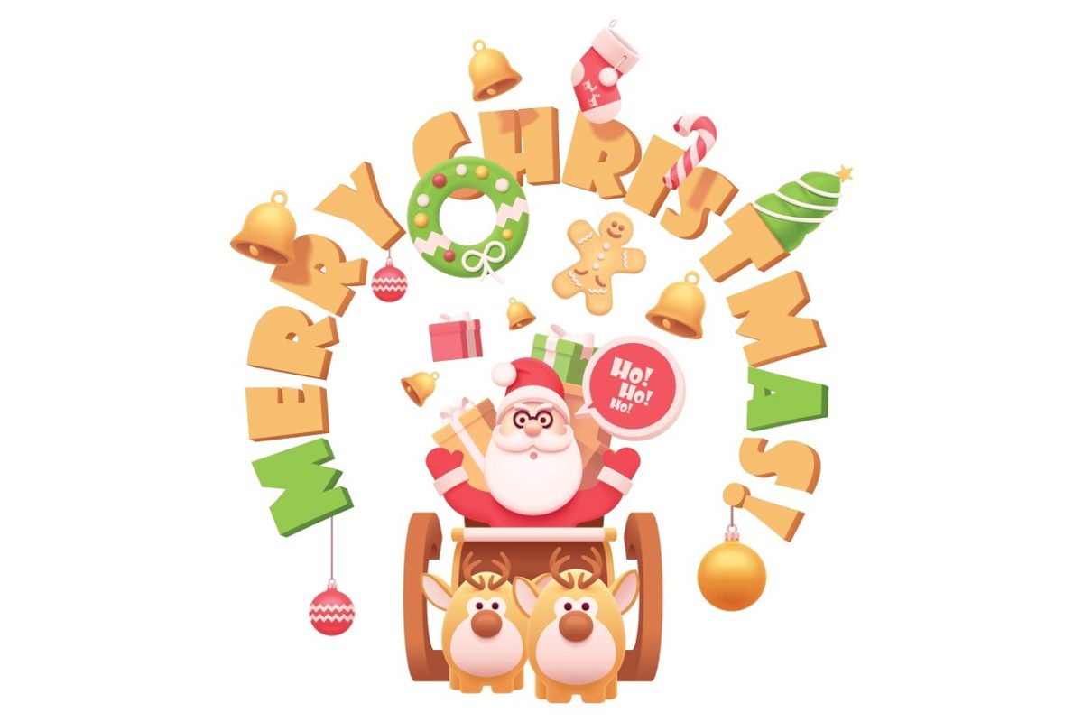 可爱的圣诞节元素插画 Vector Santa Claus with reindeers