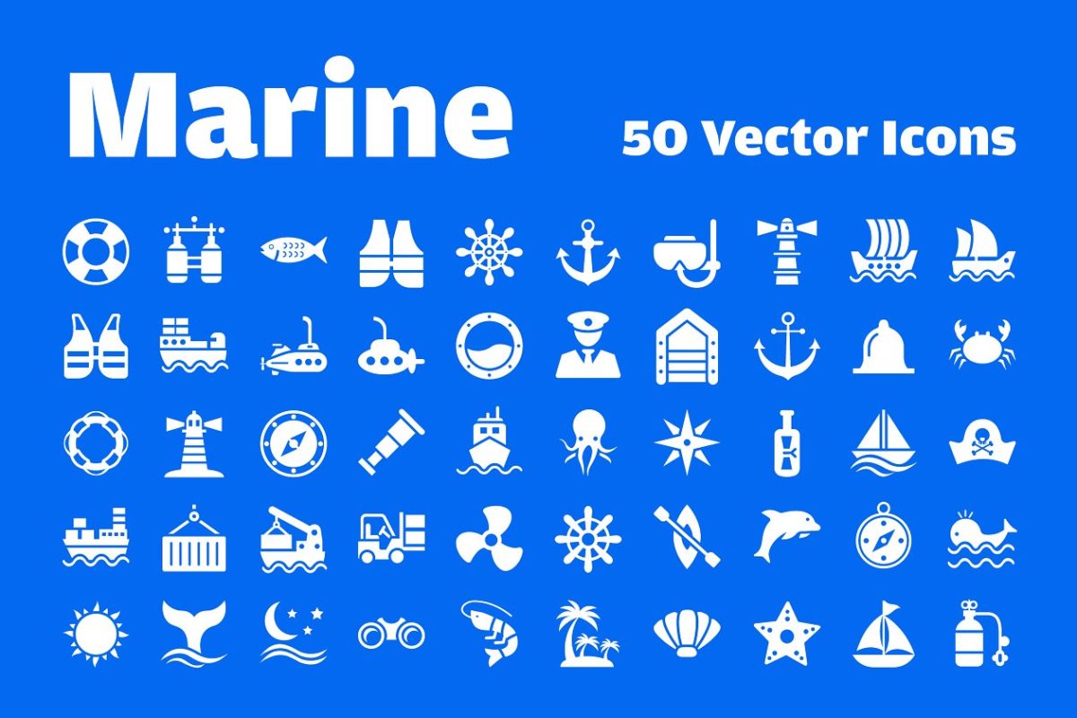 海洋图标素材 50 Marine Vector Icons
