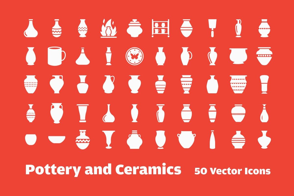 陶罐图标素材 50 Pottery Vector Icons