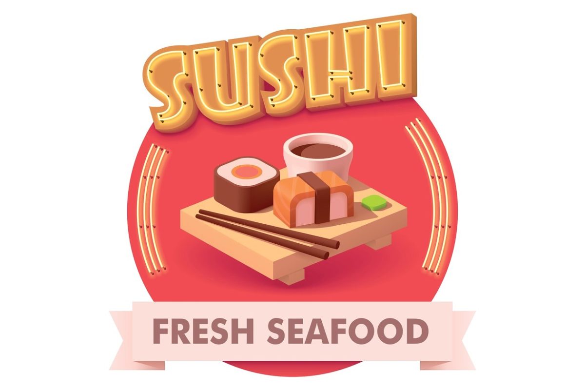 寿司矢量插画 Vector sushi illustration or label
