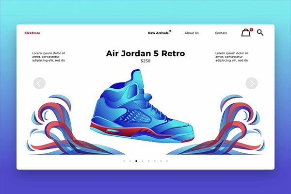 时尚高端渐变色彩的潮流电子商务电商乔丹jordan 5鞋子海报banner着陆页插画设计模板