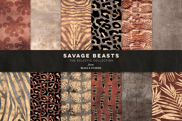 烫金动物背景纹理 Savage Beasts: Golden Animal Prints