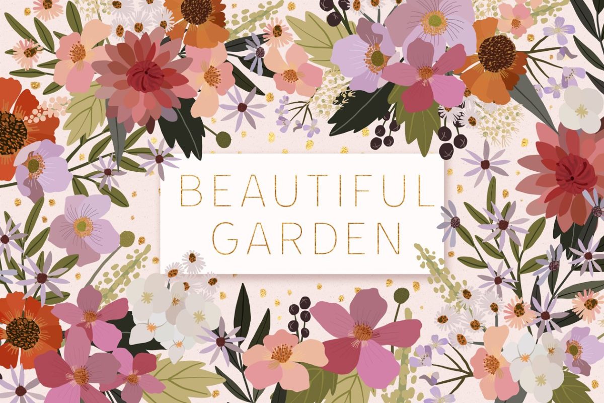 美丽花园花卉水彩插画矢量集 Beautiful Garden Vector Collection