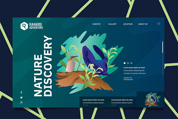 时尚高端个性的自然野生动物网页标题banner海报插画PSD和AI矢量设计模板-2