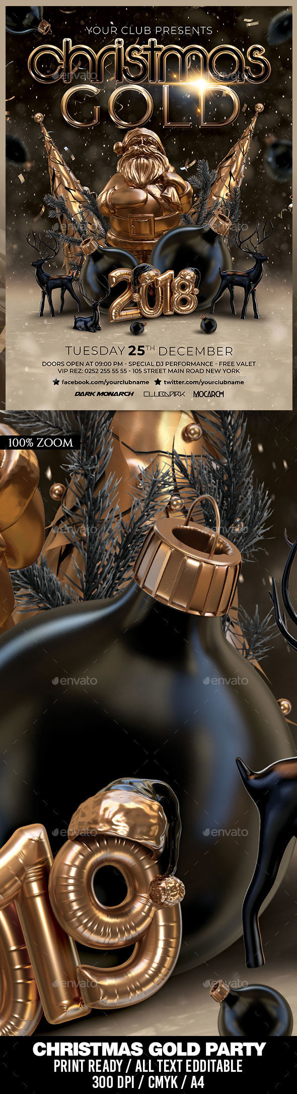 酷炫3D黄金质感的圣诞节活动海报模版PSD下载[PSD]