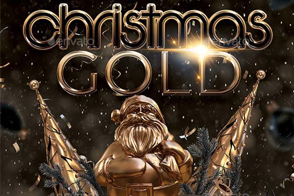 酷炫3D黄金质感的圣诞节活动海报模版PSD下载[PSD]