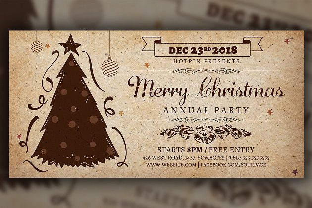 经典圣诞节邀请函模板 Vintage Christmas Invitation Flyer