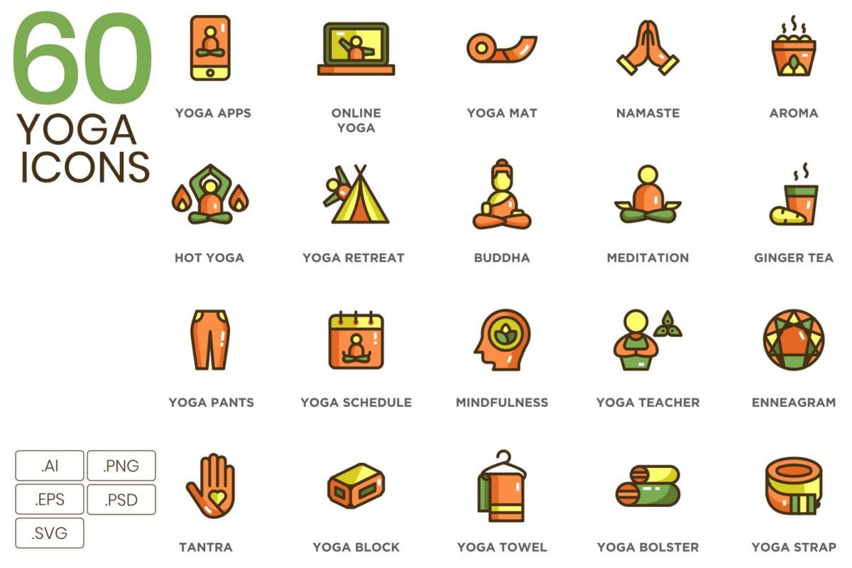 图标 | 60个在线瑜伽概念化动作分解网站app应用程序yoga元素