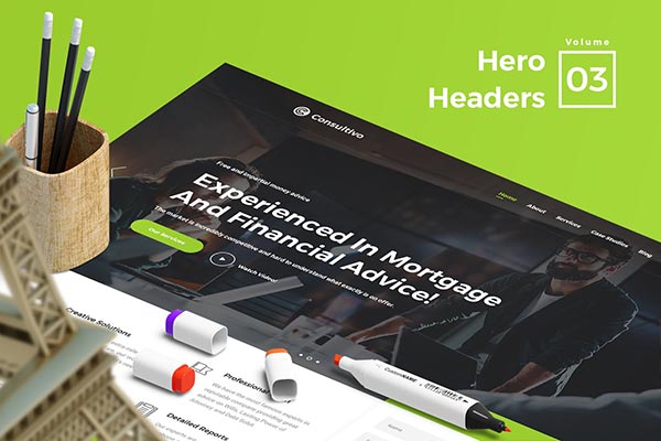 适合各种网页设计项目令人惊叹的17 Hero Headers设计模板vol.3