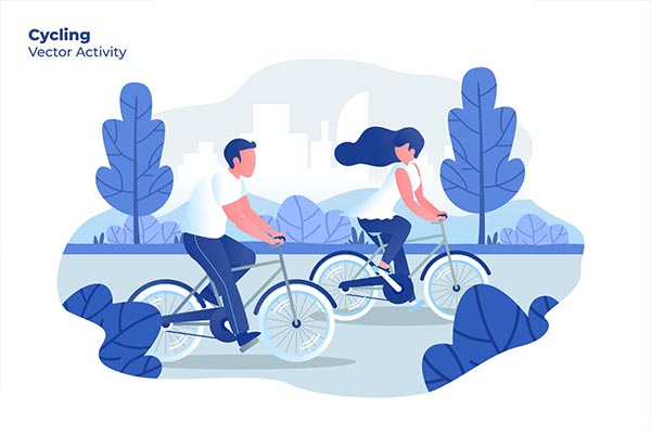 时尚高端清新配色的骑自行车海报banner着落页插画设计模板