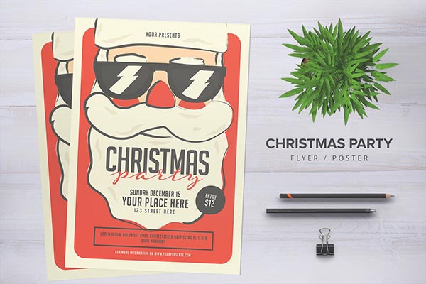时尚简约扁平化风格的新年圣诞节圣诞老人海报宣传单DM设计模板