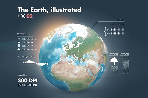 时尚高端的稀有高品质地球仪地球插画海报banner元素设计模板-1