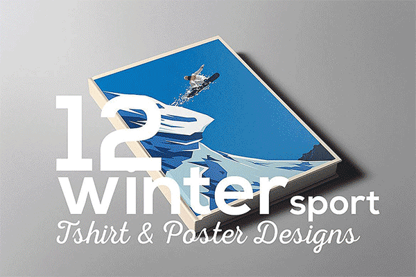 12个艺术感极强的时尚高端复古风格的冬季运动滑雪极限运动海报T恤图案banner装饰画插画矢量设计模板