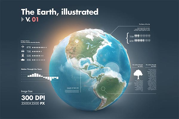 时尚高端的稀有高品质地球仪地球插画海报banner元素设计模板