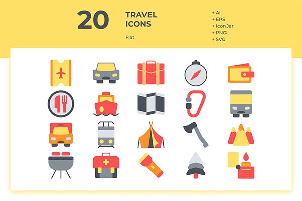 20个时尚简约旅行扁平化图标icon集合