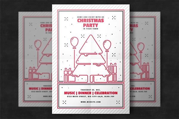 高端简约时尚圣诞节新年派对party圣诞树气球海报宣传单DM设计模板