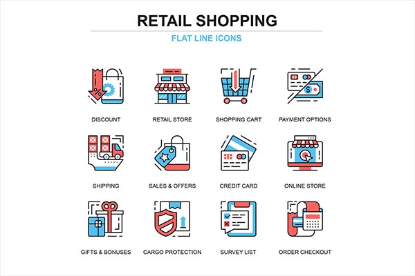 细线购物和电子商务图标设置ICON