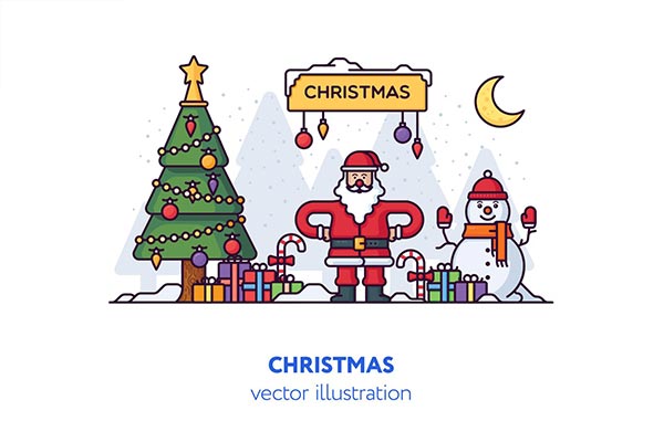 高品质的时尚高端简约新年圣诞节圣诞老人圣诞树海报插画banner设计