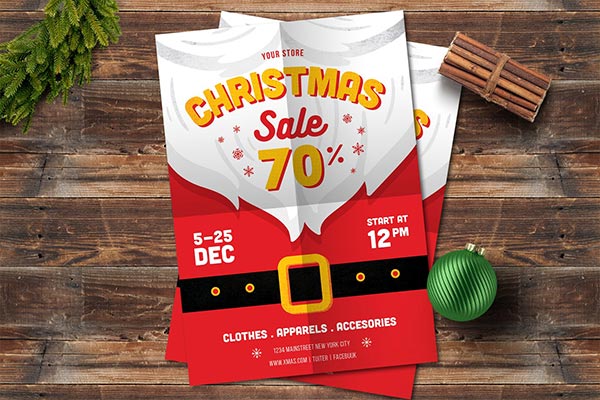 时尚高端可爱多用途的新年圣诞节大胡子圣诞老人打折促销SALE海报宣传单DM设计模板