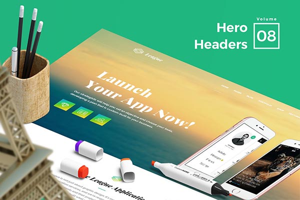 适合各种网页设计项目令人惊叹的27个Hero Headers设计模板vol.8