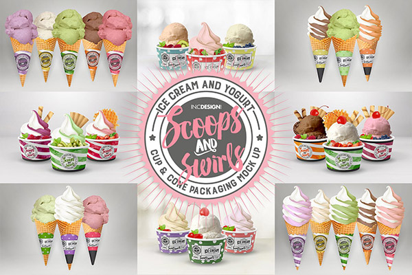 冰淇淋酸奶杯锥形包装设计VI样机展示模型mockups模拟