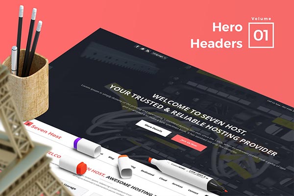 适合各种网页设计项目令人惊叹的7个Hero Headers设计模板vol.1