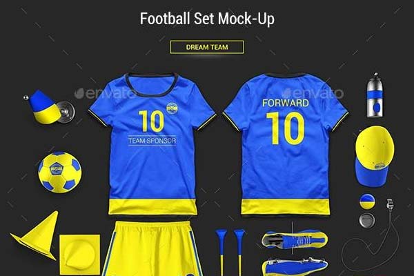 足球球服和其他相关物料设计展示样机下载 [PSD]