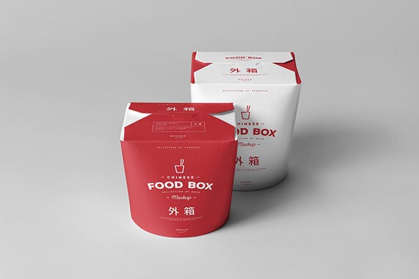 高品质的时尚高端食品外卖包装盒设计VI样机展示模型mockups
