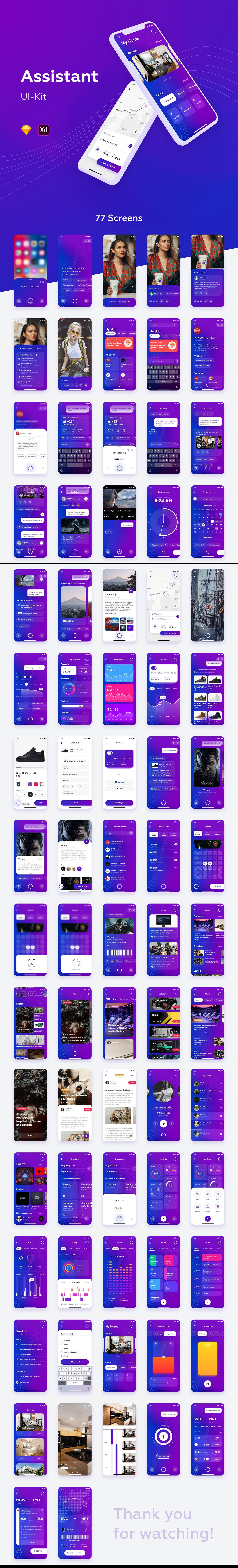 多场景人工智能助手 APP UI KIT 套装模板下载 [Sketch,XD]