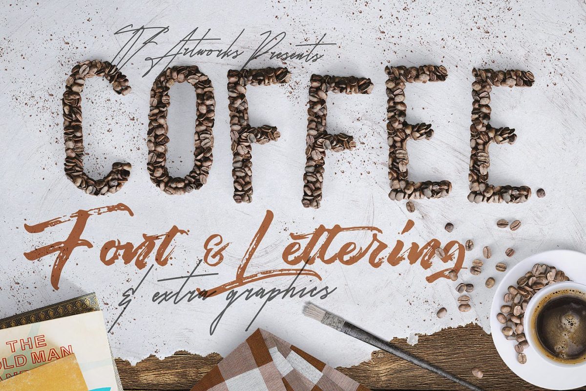 字体效果 | 逼真咖啡豆风格图形元素高分辨率3D视觉英文文字设计