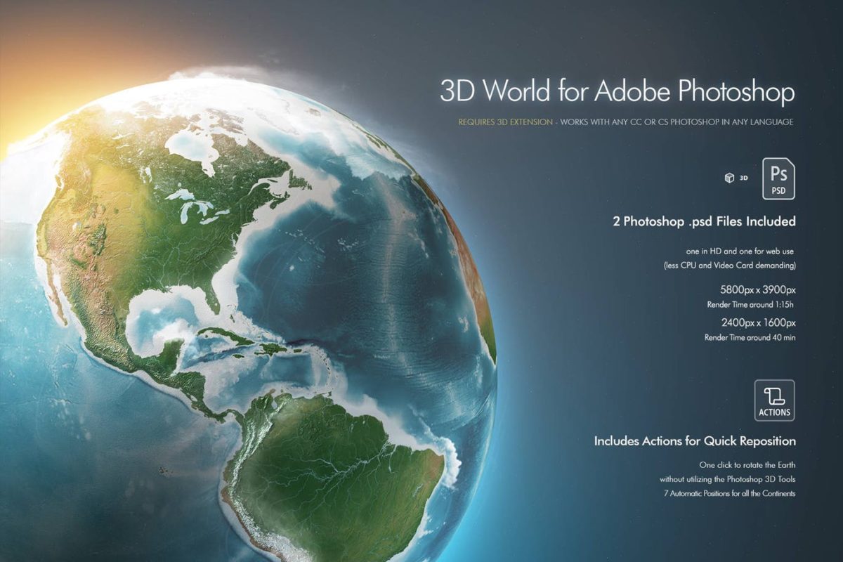 Photoshop制作的3D立体地球世界地图