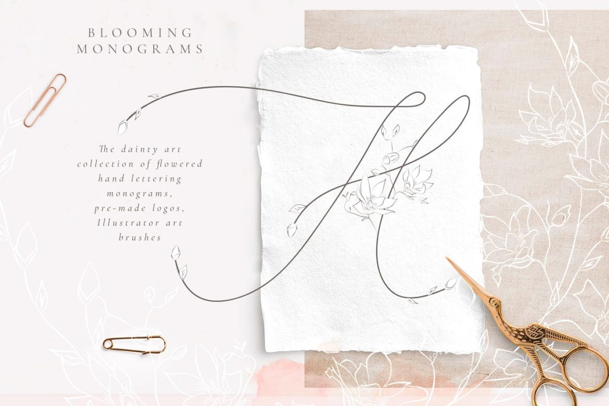 logo | 精美美丽温柔优雅品味感觉的手绘花卉字母标志设计
