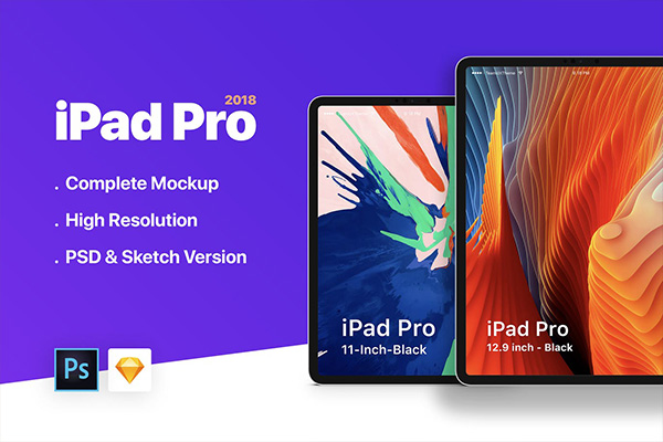 iPad Pro 2018样机UI展示模型mockups（PSD&SKETCH）