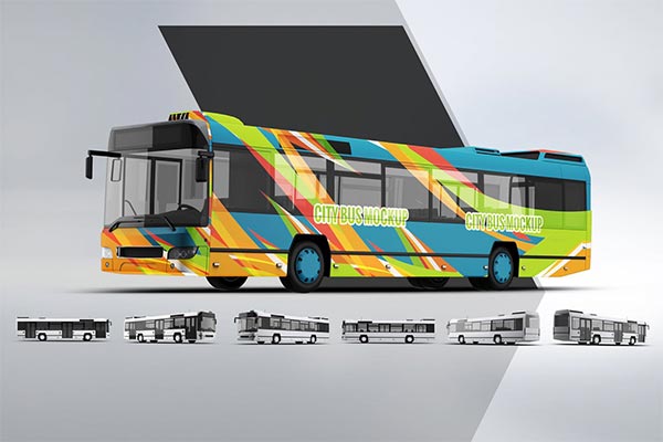高品质的时尚高端城市房地产公交车体广告设计VI样机展示模型mockups