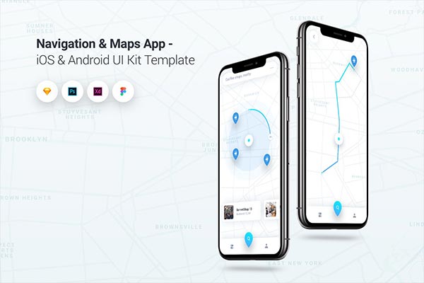 时尚高端简约导航和地图App iOS和Android UI KITS