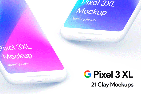 Android 安卓 APP UI 设计必备的手机样机模型 Google Pixel 3 XL 套装Mockups下载 [PSD]