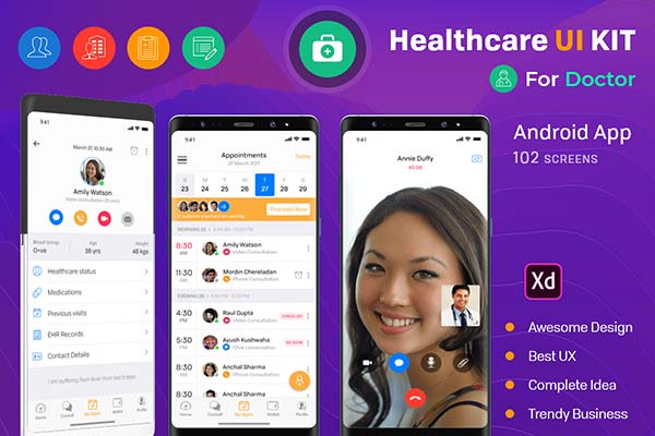 安卓 Android 健康医疗 APP UI KIT 套装模板下载 [XD]