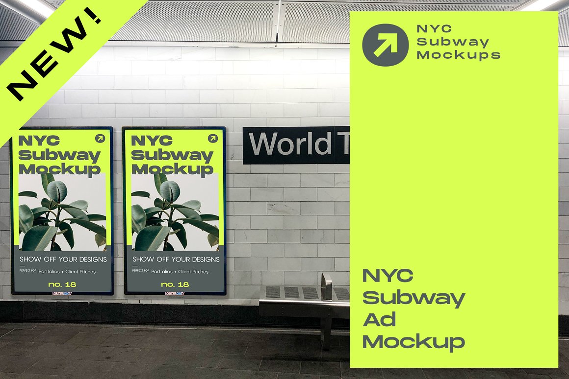  [免费] 美国纽约地铁框架广告设计展示样机下载 [PSD]