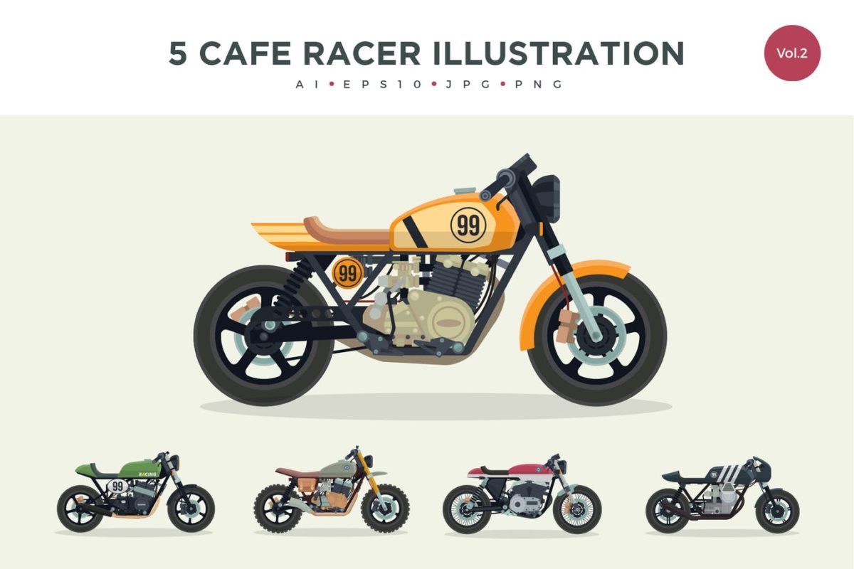 图标 | 高品质矢量复古咖啡馆赛车摩托车元素车辆