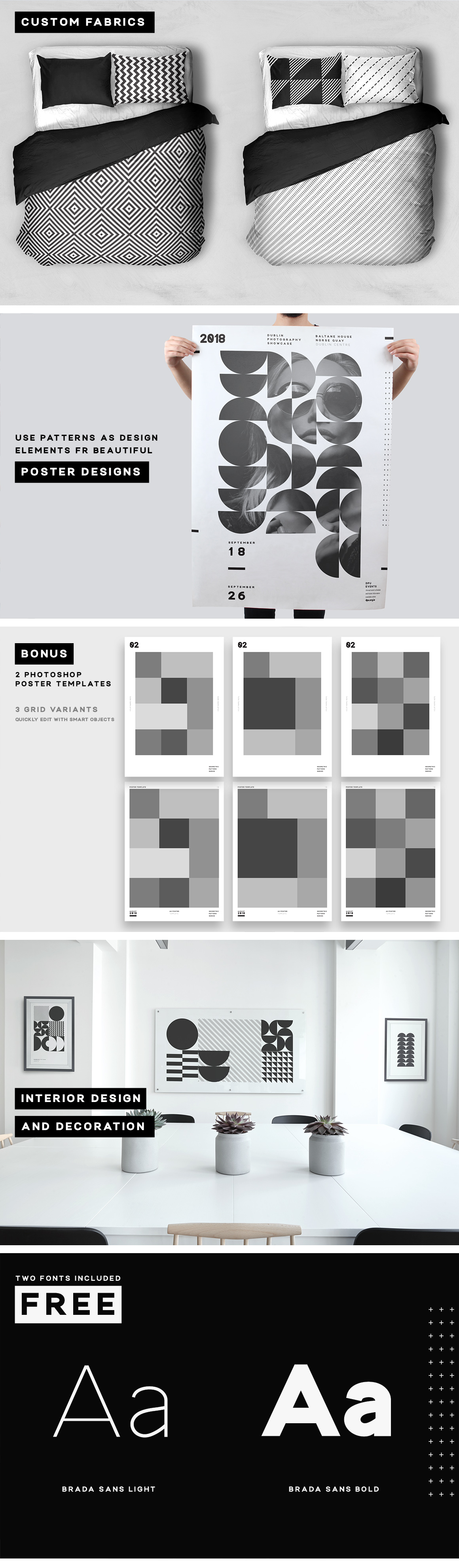 黑白高逼格的图形背景纹理海报素材和模板下载 [Ai,PSD]