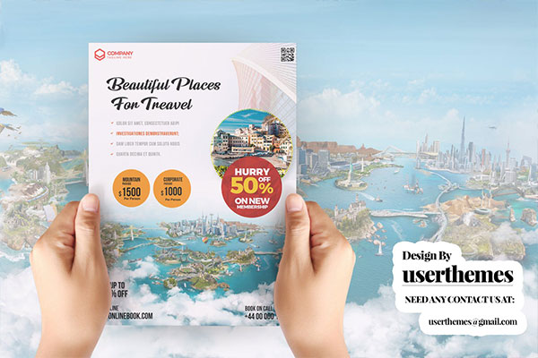 时尚简约高端好用的清新旅游和度假传单DM海报设计PSD模板