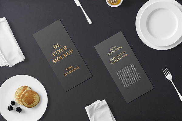 时尚高端逼真质感的多用途高品质早餐套餐带铝箔冲压模型DL宣传单DM海报设计模板