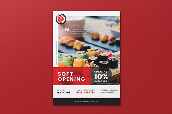 时尚高端简约日式料理寿司餐饮DM宣传单海报设计模板（AI&PSD）