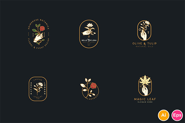 时尚高端简约女性优雅优花卉植物手标志logo设计模板Vol.1