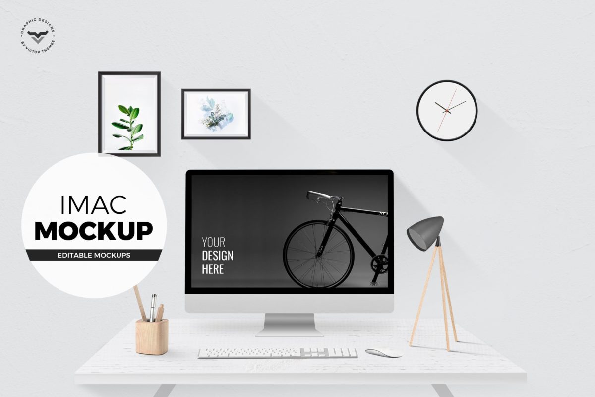 简洁桌面创意的iMac苹果电脑办公场景样机下载[PSD]
