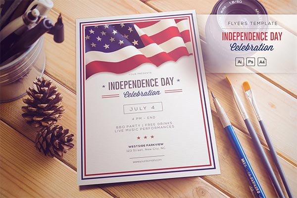 时尚高端大气美国独立日国旗庆祝活动宣传单DM海报设计模板