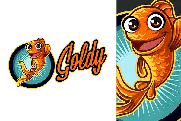 时尚可爱卡通金鱼锦鲤吉祥物LOGO标志设计模板